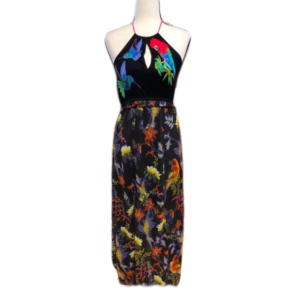 Guess halter maxi dress with keyhole embroidered top